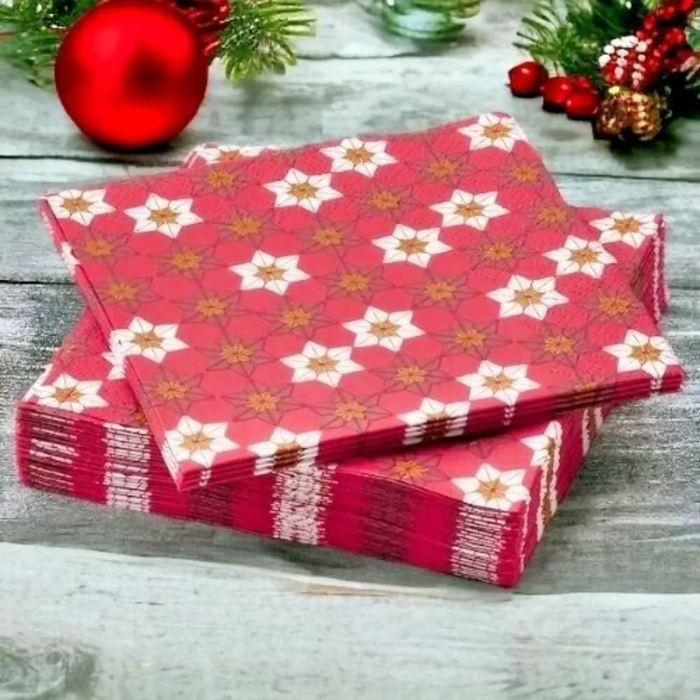 IKEA VINTERFINT Paper Napkins Christmas Floral Pattern 9 ½x9 ½ " Red/2 PACK - Picture 4 of 4